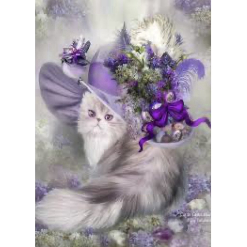 HUGE! New Diamond Painting Art Kit-Cat In lilac Lavender‎ Easter Hat 31x23 Read